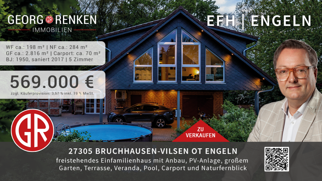 Bruchhausen-Vilsen OT Engeln | freistehendes Einfamilienhaus mit Anbau und Naturfernblick zum Kauf